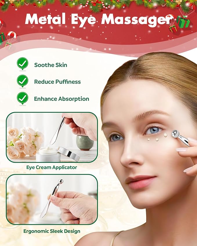 2 Pairs Reusable Under Eye Wrinkle Patches Silicone Mask, Plump Fine Lines & Wrinkles, with Metal Eye Cream Applicator, Tin Case, Christmas Green