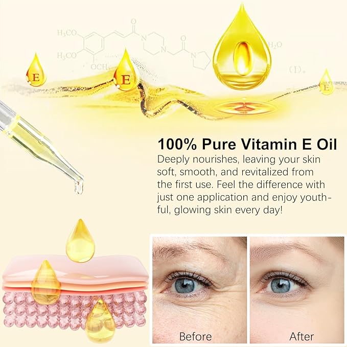 Ultra Pure Vitamin E Oil - Vitamin E Oil Blend 75,000 IU, Natural for Skin, Face, Hair and Scars, Body Oils Moisturizing Dry Skin and Winkles, Non-GMO, Gluten Free, 2Fl Oz