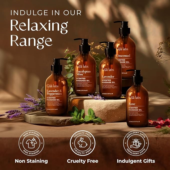 Gya Labs Eucalyptus Mint Massage Oils - 6.76 Fl Oz - 100% Pure Natural Refreshing Aromatherapy Body Massage Oil for Sore Muscles - with Jojoba, Argan, Sunflower, Almond, Vitamin E & Eucalyptus