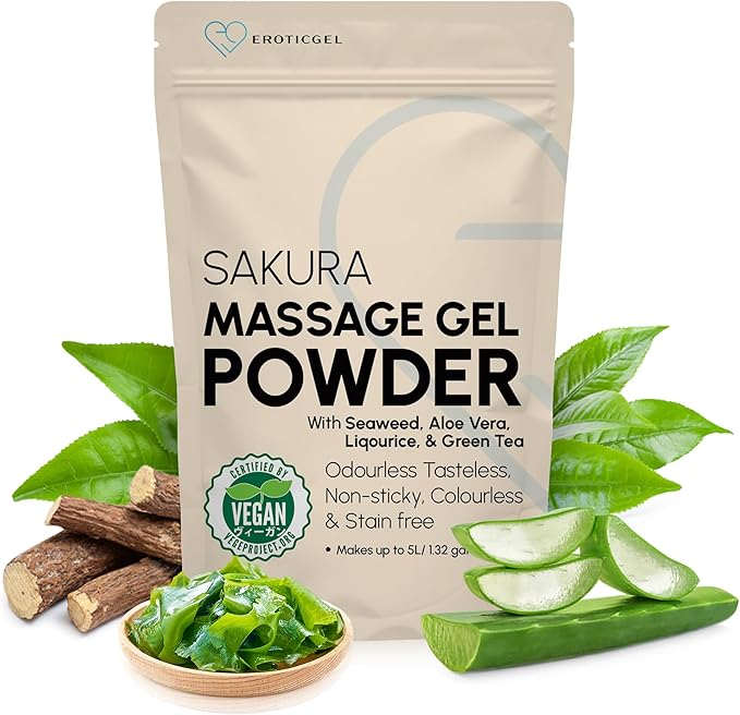 Japanese Nuru Massage Gel Powder 50g - Sakura Edition | Resealable Sachet | Aloe Vera, Seaweed, Liquorice, & Green Tea | Made in Japan | Odorless, Tasteless, Stain-Free | Makes Up to 1.32 Gal of Gel
