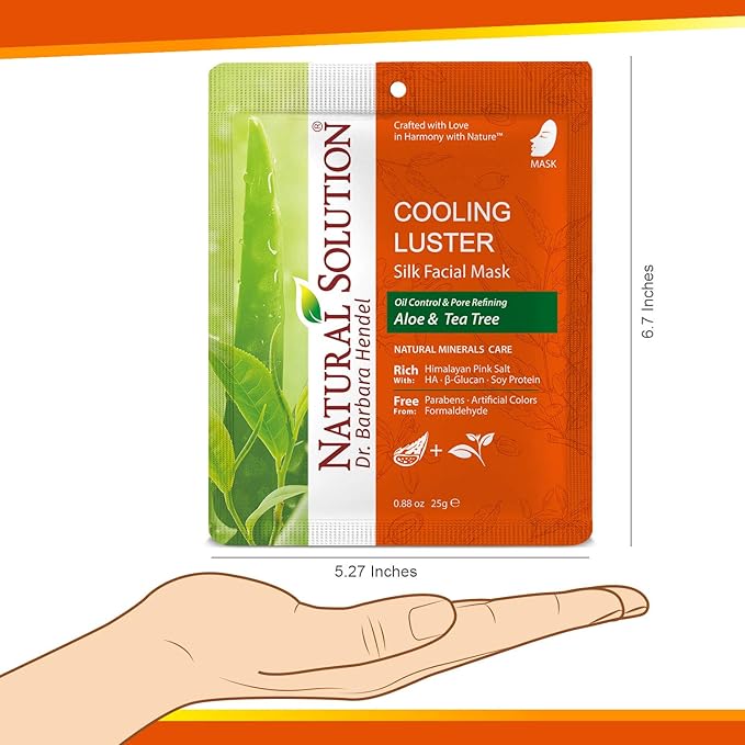Natural Solution Cooling Luster Silk Facial Mask With Aloe & Tea Tree,Deep Pore Cleansing Face Mask,Instant Brightening and Hydrating - 10 PK