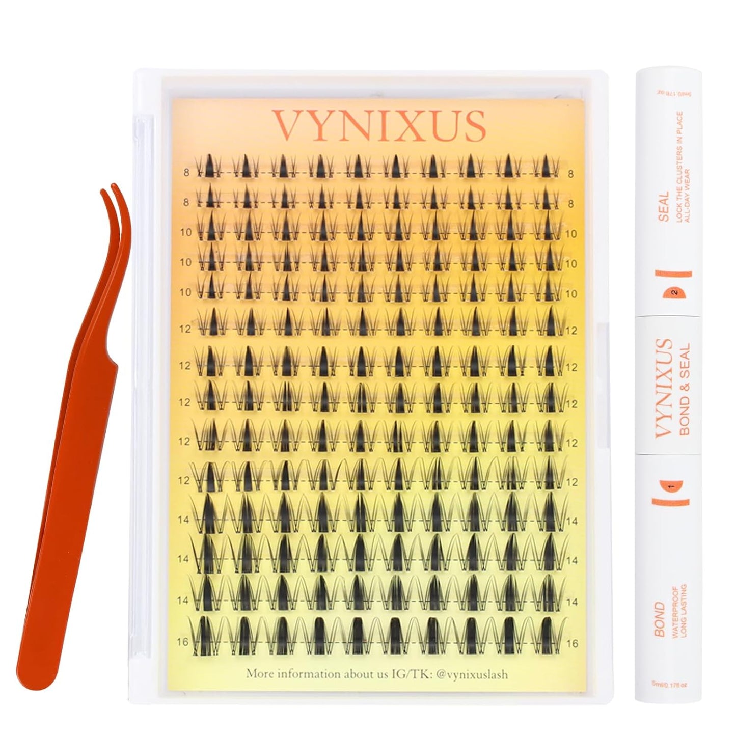 Lash Clusters Kit Eyelash Clusters Wet-Look DIY Lash Extension Kit with Lash Bond and Seal Waterproof Eyelash Tweezers Cluster Eyelash Extensions Kit (Set Fairy-0.07D-Mix8-16)