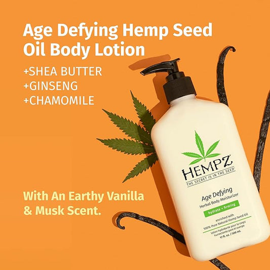 Hempz Age-Defy Body and Hand Lotion for Dry Skin, for Cracked & Crepey Skin, Quick Absorption Moisturizer, Large 17 oz