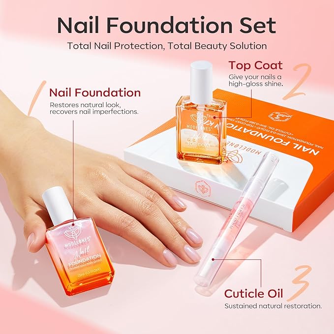 modelones Nail Strengthener Clear Gel Top Coat Nail Polish Cuticle Oil Pen Pink Nail Repair for Damaged Nails Care Kit for Women 15 ml Ridge Filler for Growth