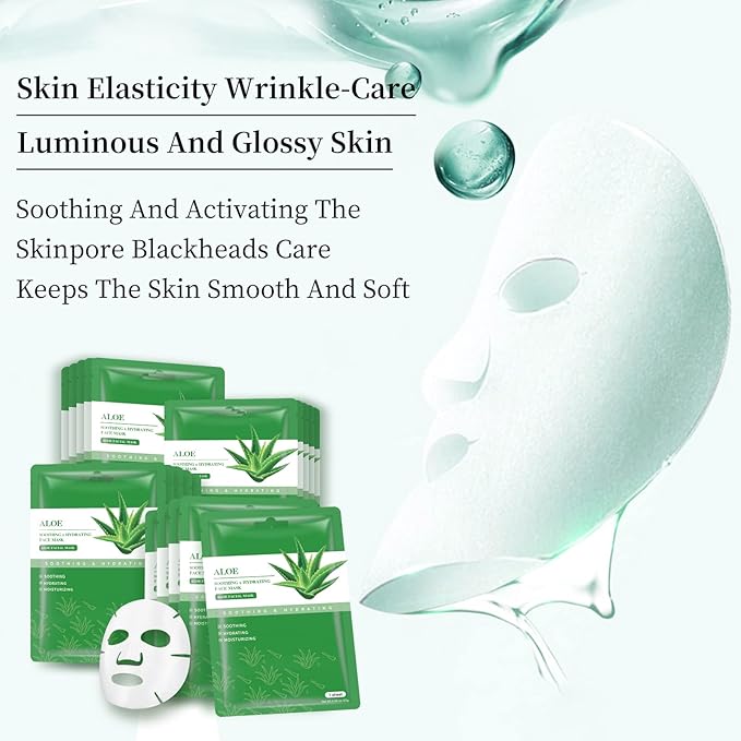 Face Masks Skincare Sheet Mask Aloe Vera Sheets Mask, Hydrating Face Masks Soothing Facial Mask for All SkinTypes Sun Care, Facial Masks for Women Skin Care Sheet Masks for Face Pack of 10