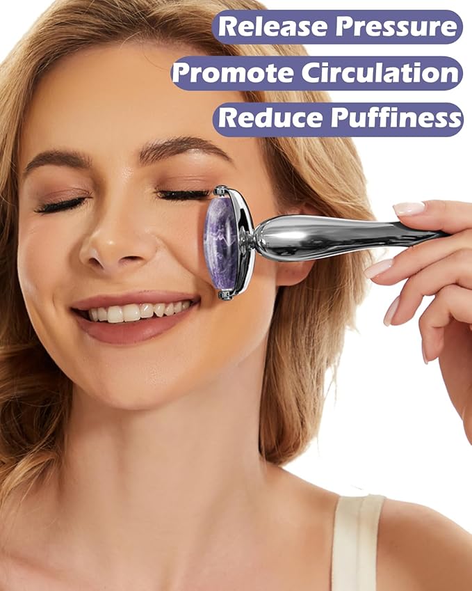 I·B·N G Jade Face Roller, Facial Rollers for Women, Face Massage Skin Care Beauty Tools with 3 Interchangeable Heads (Purple+Black)