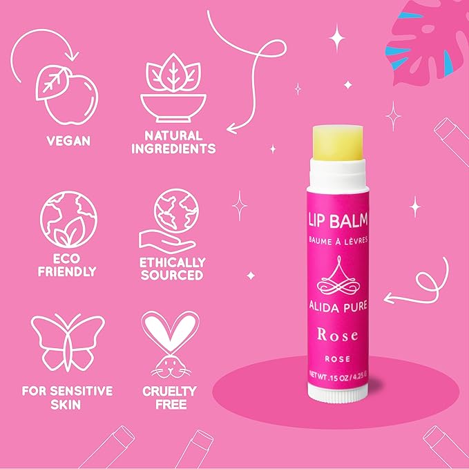 Floral Lip Balm Collection, Vegan Lip Balm Set, Beeswax Free, with Avocado Oil, Organic Jojoba Oil, and Vitamin E, Natural Moisturizer for Dry, Chapped or Cracked Lips, 3 Tube Set