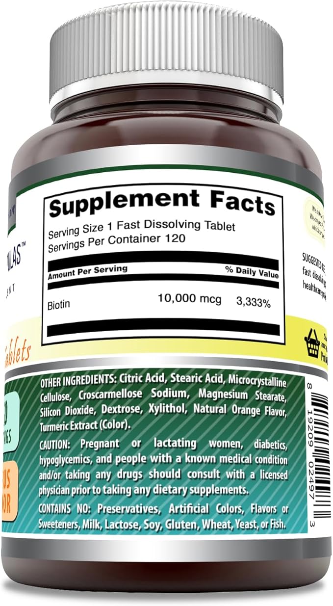 Amazing Formulas Biotin 10,000 mcg | Fast Dissolve Tablets | Non-GMO | Gluten Free Supplement | Made in USA (Citrus | 120 Count)