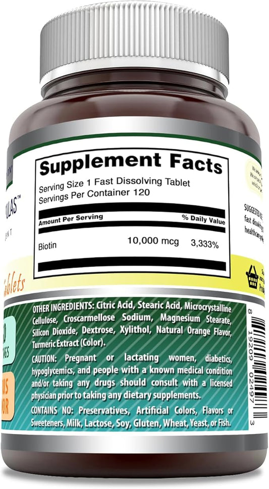 Amazing Formulas Biotin 10,000 mcg | Fast Dissolve Tablets | Non-GMO | Gluten Free Supplement | Made in USA (Citrus | 120 Tablets)