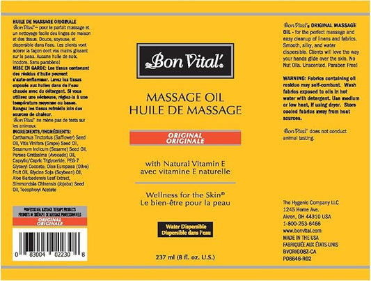 Bon Vital' Original Massage Oil for a Versatile Massage Foundation to Relax Sore Muscles and Repair Dry Skin, Most Requested Best Massage Oil on Market, Unbeatable Consistency and Quality, 8 Oz Bottle