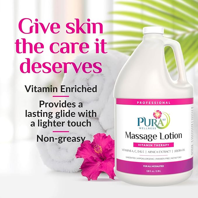 PURA Vitamin Therapy Massage Lotion, Massage Lotion Therapy Professional Deep Tissue Therapy, Pura Wellness Vitamin Therapy Lotion Unscented Lotion for Physical Therapy and Recovery, 128oz