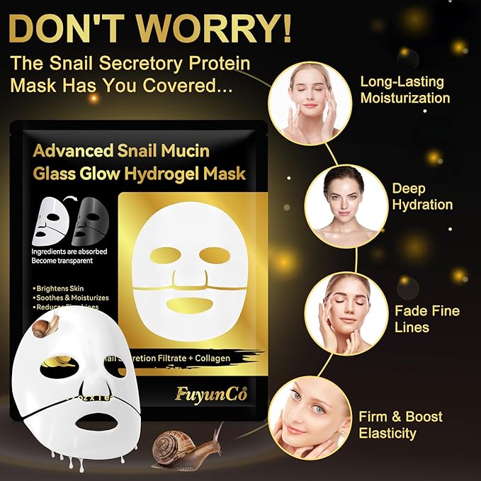 Advanced Snail Mucin Glass Glow Hydrogel Face Masks - 4pcs，Collagen Face Mask - Anti Aging and Moisturizing Face Masks Skincare,for Acne Marks, Anti-Aging, Firming Skin