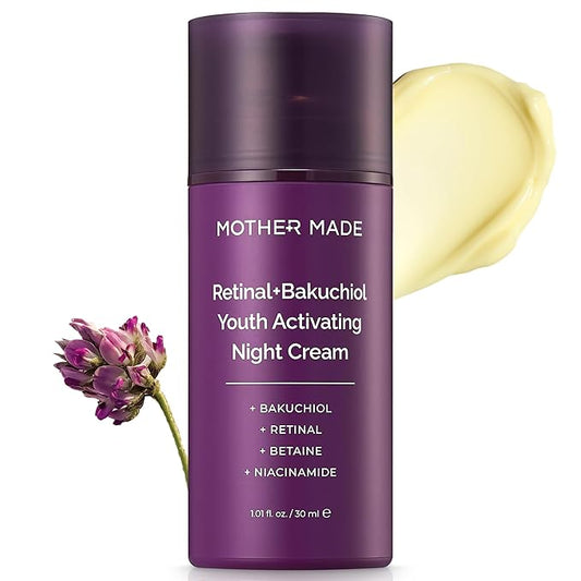 MOTHER MADE Retinol Bakuchiol Night Cream, 1 Fl Oz, Korean Retinal Face Cream to Firm Skin, Reduce Wrinkles, Fine Lines, Signs of Aging, Antiaging, Smoothing, Korean Skincare