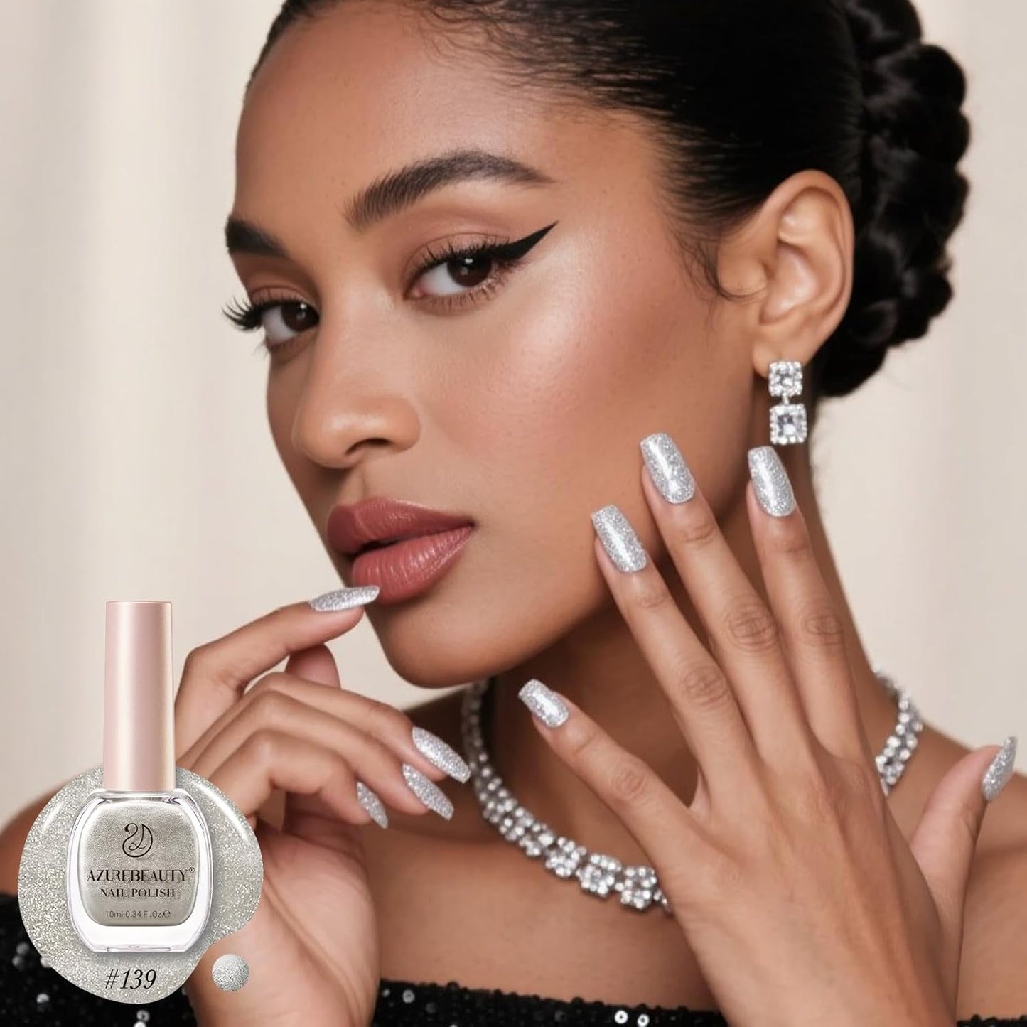 AZUREBEAUTY Silver Glitter Nail Polish Metallic Fast Drying Natural Shine Nail Lacquer Fingernail Polish Salon-Quality for Women 10ml