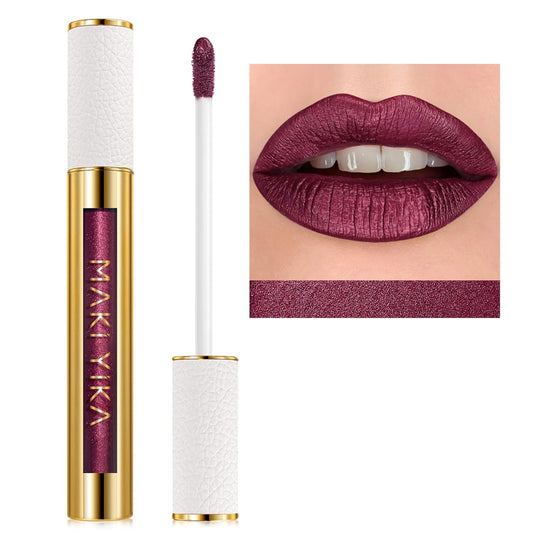 MAKI YIKA Dark Purple Lipstick for Women Metallic Lipsticks Glitter Long Lasting Lipstick No Smudge No Transfer Liquid Lip Gloss (BR16 Last Kiss)