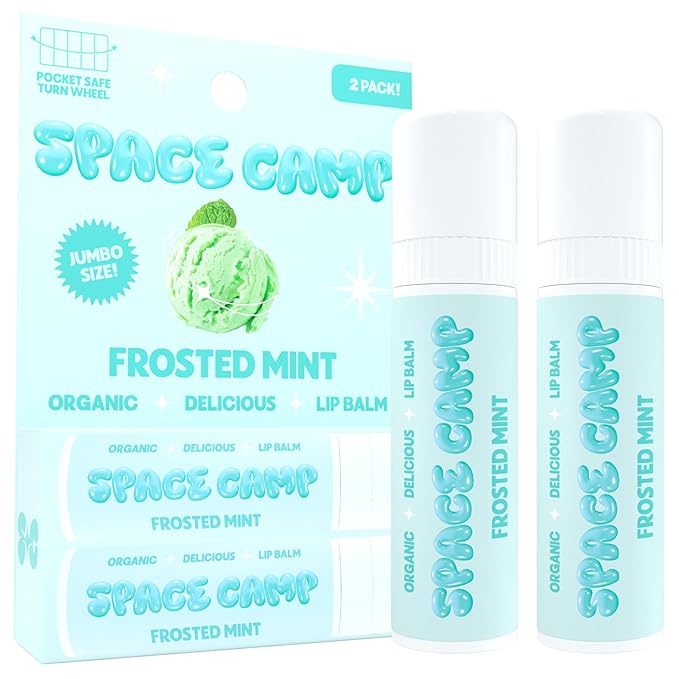 Space Camp Wellness Jumbo Lip Balm - Frosted Mint Organic Flavored Balm (2 Pack)