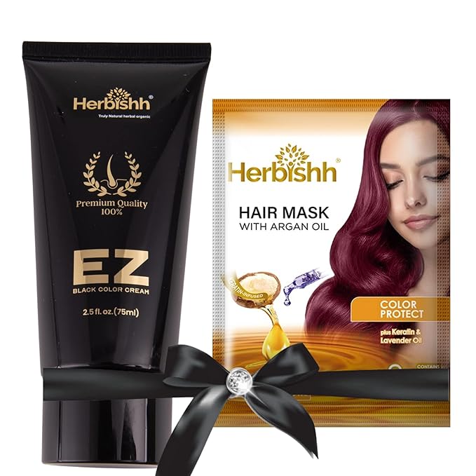 Herbishh Hair Color Cream for Gray Hair with Argan Hair Mask Pouch Pack of 5