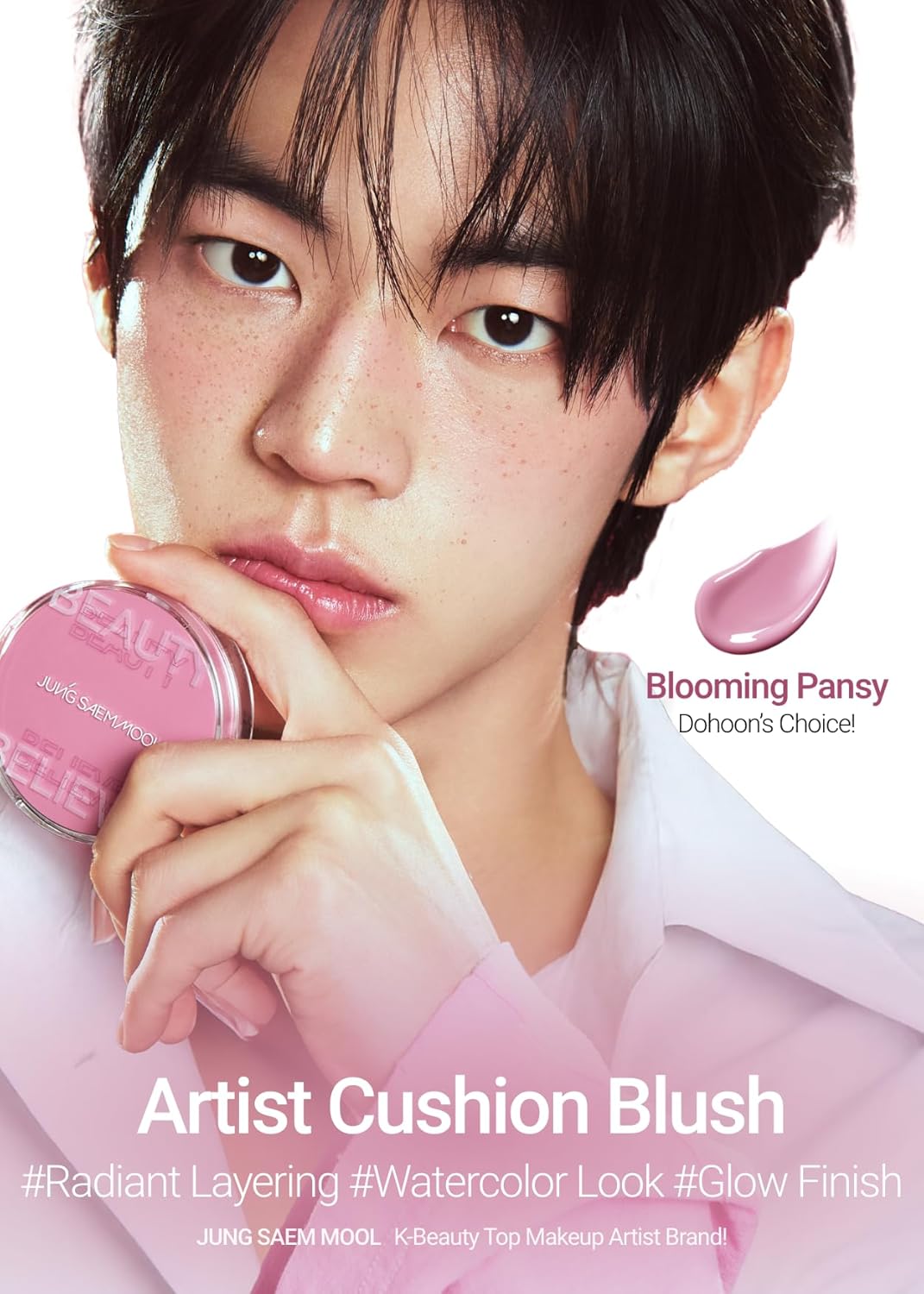 JUNGSAEMMOOL Artist Cushion Blush (Blooming Pansy) | Easy to Blend, Lightweight, Hydrating Korean Makeup Cushion Blush for Dewy & Glowing Cheeks