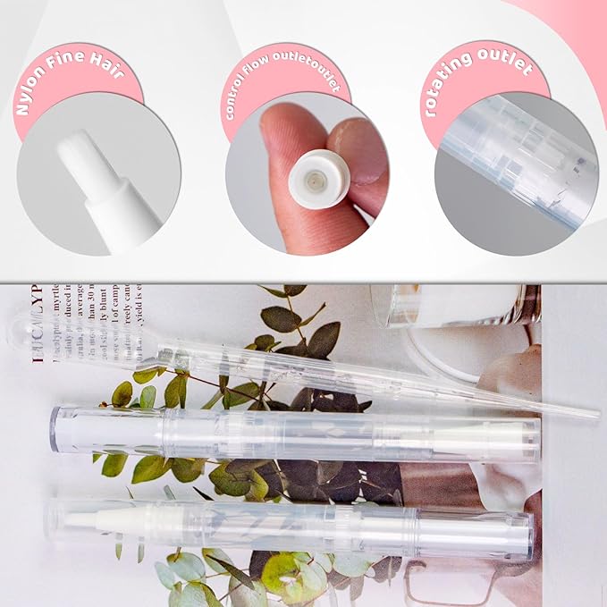 10 Pack 3ml Nail Oil Pen Refillable Transparent Twist Pens, Cuticle Oil Brush for Nails, Empty Nail Oil Pen with Brush Tip, Cuticle Oil Container (10)