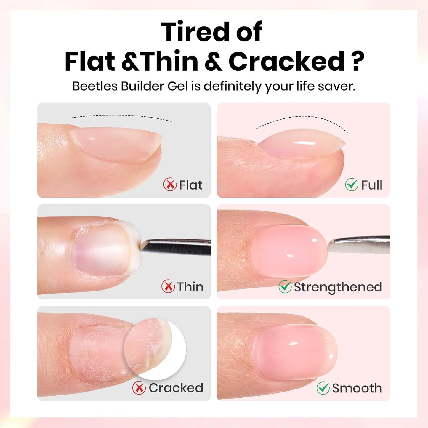 Beetles HEMA Free Builder Nail Gel with No Wipe Top Coat Gel Nail Polish and Base Coat Set for Nails Shine Finish and Long Lasting Upgraded Safe Low-Sensitivity Formula Nail Gifts for Women