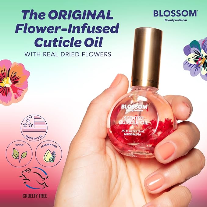 Blossom Cuticle Oil for Nails, Hydrating, Moisturizing, Scented Nail Oil Cuticle Care, Infused with Real Flowers, Made in USA, 0.92 fl. oz, Watermelon