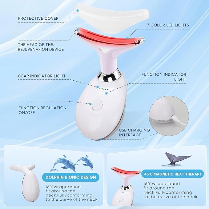 7-Color Light Facial Massager & Neck Contouring Device - Beauty Slimming Tool with Heat Therapy