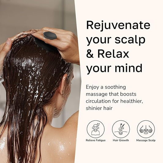 Silicone Scalp Scrubber - Massage Shampoo Brush, Soft Bristles for Hair Growth & Dandruff Removal - Ergonomic Design, Wet & Dry Use, Deep Cleansing Scalp Exfoliator for All Hair Types - Black