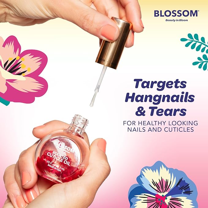 Blossom Cuticle Oil for Nails, Hydrating, Moisturizing, Scented Nail Oil Cuticle Care, Infused with Real Flowers, Made in USA, 0.5 fl. oz, Hibiscus