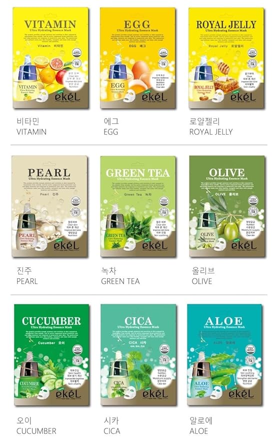 ekeL 22 Combo Pack Ultra Hydraying Essence Sheet Masks Full Face Facial Mask for All Skin Type Sheet Korean Face Mask