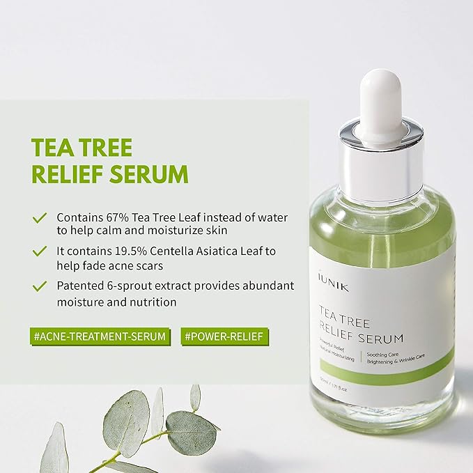 iUNIK Tea Tree Relief Face Toner 6.7 Fl Oz + Tea tree Relief Facial Serum 1.71 Fl Oz + Calendula Complete Deep Cleansing Oil, 6.7 Fl Oz –