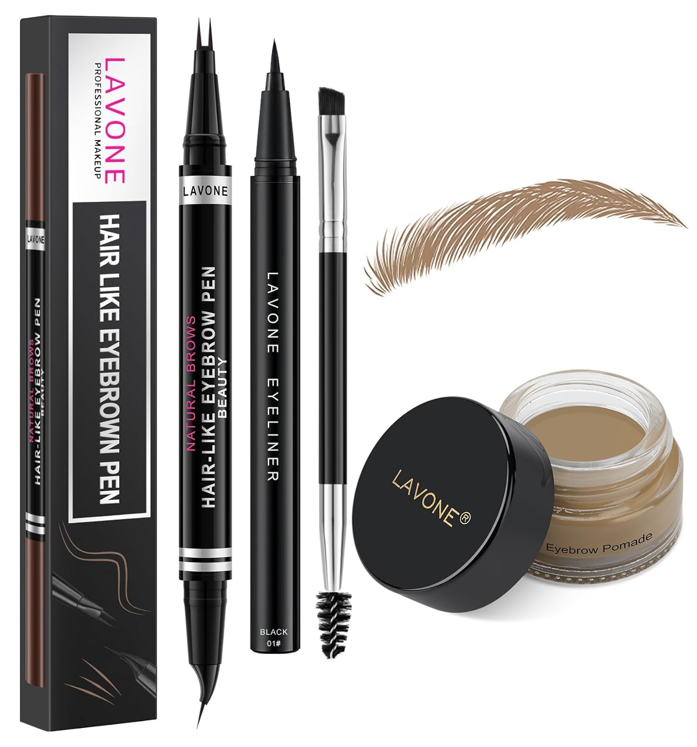 LAVONE Hair-Like Eyebrow Pen Makeup kit, Eyebrow Pencils for Women with Waterproof Microblading Eyebrow Pencil, Eyebrow Pomade, Eyeliner and Eyebrow Brush, Create Full, Natural Brows,Taupe