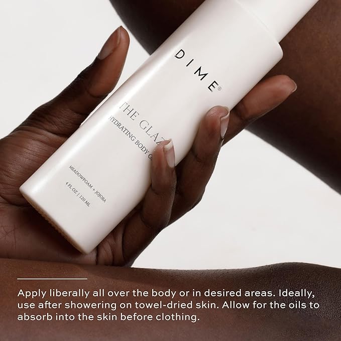 Dime Beauty Glaze Body Oil, Hydrating, Non-Greasy Massage Oil, Argan and Jojoba Oil for Skin, Bath Oil for All Over Body Glow, 4 oz / 120 ml