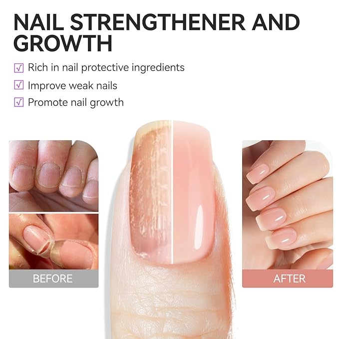 Gelike EC Nail Strengthener for Woman: Nude Blush 6 in 1 Natural Nail Hardener Extra Strong and Growth - Nail Polish Hardener for Weak and Damaged Nails