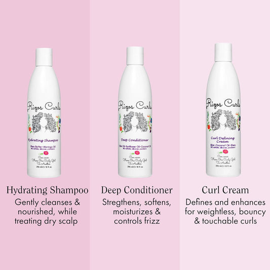 Rizos Curls Trio Bundle, Hydrating Shampoo & Deep Conditioner & Curl Cream Bundle, Gently Cleanse and Hydrate Curly Hair, Style & Define Curls for Frizz Free Volume, For All Curl Patterns 2a - 4c