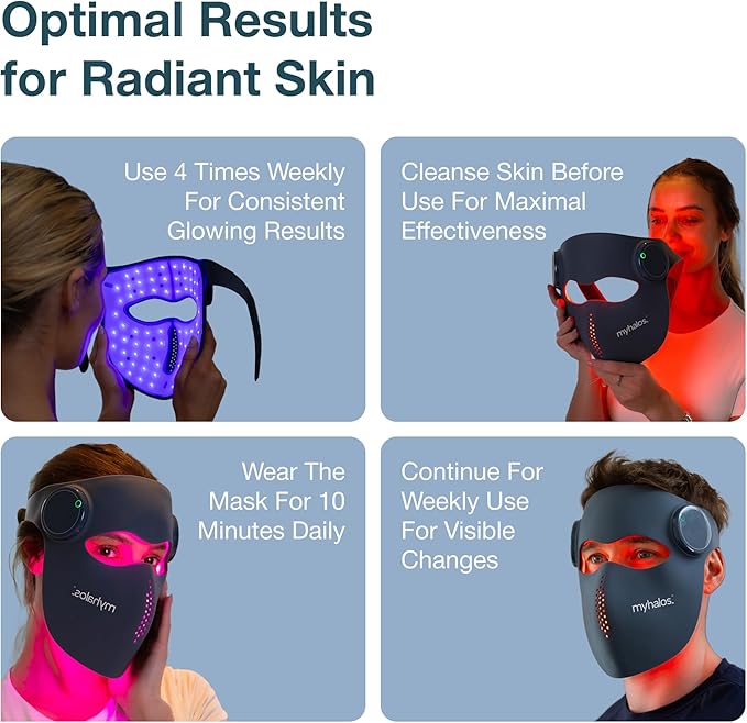 MyHalos® Red Light Therapy Mask for Face - LED Face Mask - Light Therapy with Redlight, Blue-Light & Near-Infrared, Skin Care Facial Device - Perfect for Wrinkles Fine Lines & Anti-Aging