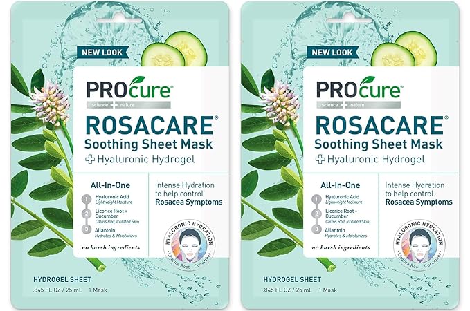 PROcure Rosacare Soothing Sheet Face Mask with Hyaluronic Hydrogel for Rosacea Symptoms, 2 Masks