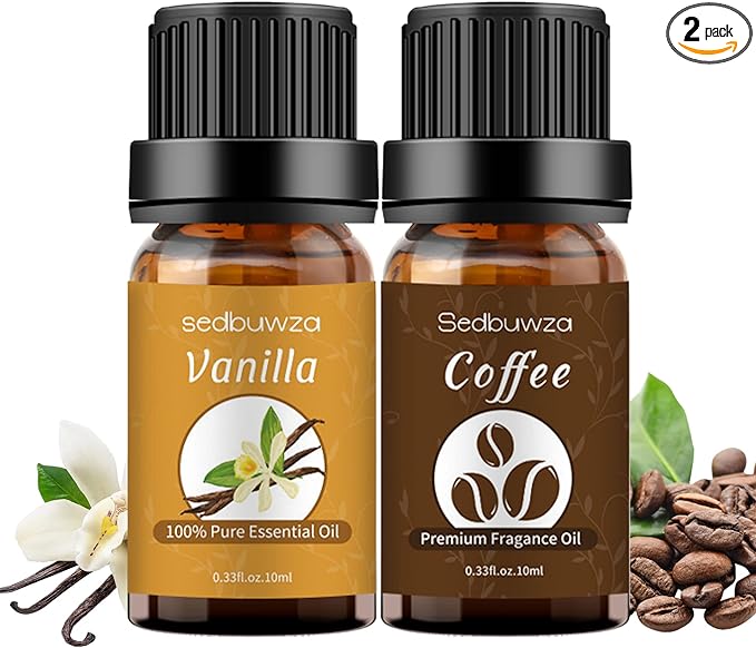 Sedbuwza Vanilla Coffee Essential Oil Set, Vanilla Fragrance Oil Coffee Scent Oil Set for Diffuser, Aromatherapy, Massage, Soap, Candle Making 2 x 10 ml