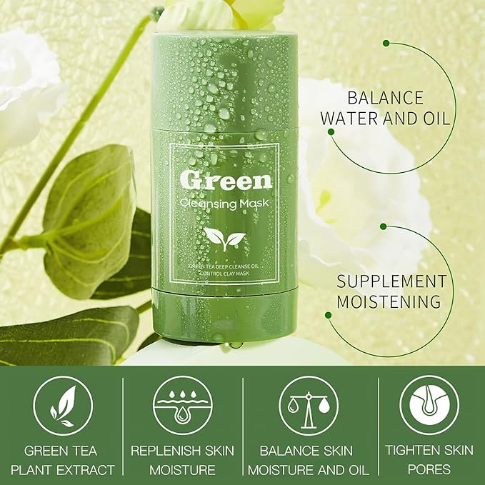 2 PCS Green Tea Purifying Clay Face Mask, Blackhead Remover With Green Tea Extract, Face Moisturizing，Deep Pore Cleansing for All Skin Types of Men And Women
