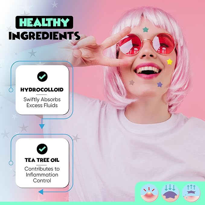 Star Pimple Patches (72 Count) - Acne Healing Hydrocolloid Cute Face Stickers with Soothing Tea Tree Oil for Quick Blemish Relief and Skin Recovery - Gentle and Effective Pore Cleansing