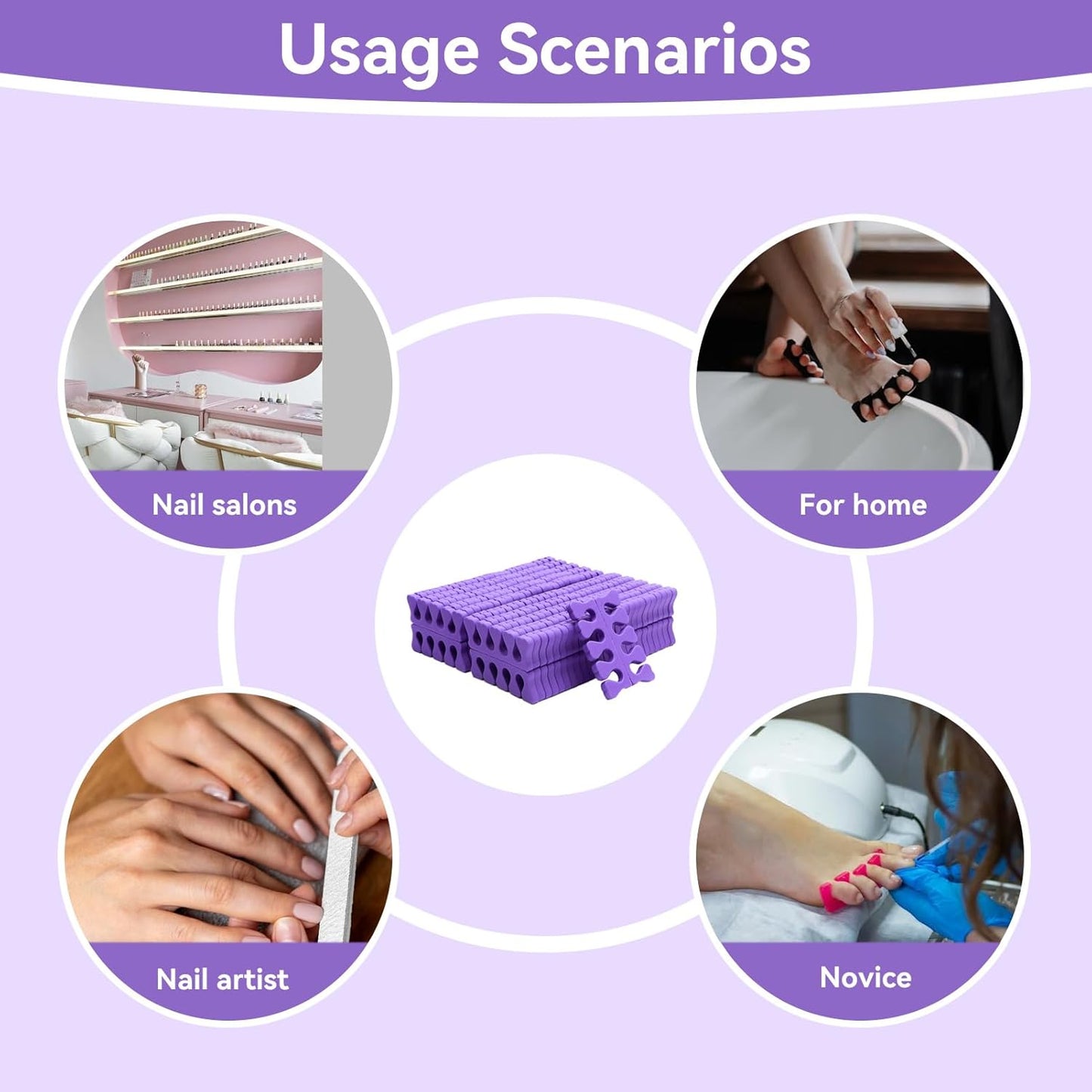 100PCS Sponge Toe Separator, Soft Toe Spreader Nail Art Finger Separator Divider Spacer Manicure Pedicure Tool for Nail Polish (Purple)