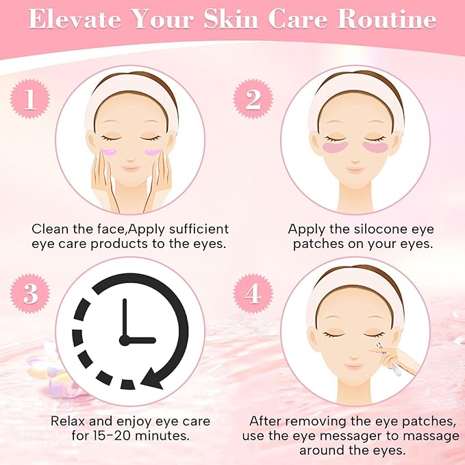 2 Pairs Under Eye Patches Eye Mask Silicone - Reusable Eye Patches Eye Wrinkle Patches, Plump Fine to Reduce Lines & Wrinkles, with Eye Cream Applicator, Tin Case