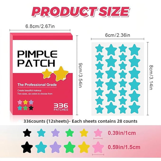 Star Pimple Patches for Face Star Acne Patches Starface Pimple Patch With 6 Colors 2 Sizes 336 Count, Zit Patches Hydrocolloid Patch Cute & Effective Pimple Stickers for Blemish Protection Tools Kit