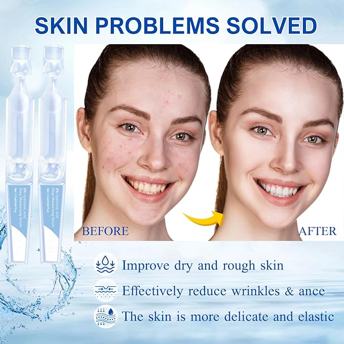 5% Hyaluronic Acid Serum Ultra-Hydrating Vials - Hyaluronic Acid Serum for Face - Face Ser um for Women Anti Aging - Single-Use Hyaluronic Ac id Tubes - Firm,Soothe,Nourish Ultra Hydrating (30pcs)
