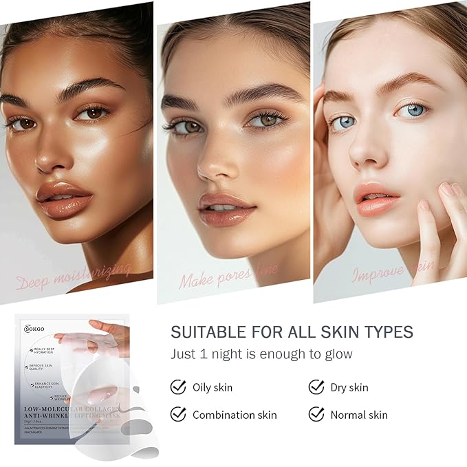 Low Molecular Weight Collagen Overnight Hydrogel Mask, Enhances Skin Elasticity, Reduces Pores, Transforms from White to Transparent Upon Absorption Skin Care Treatment，