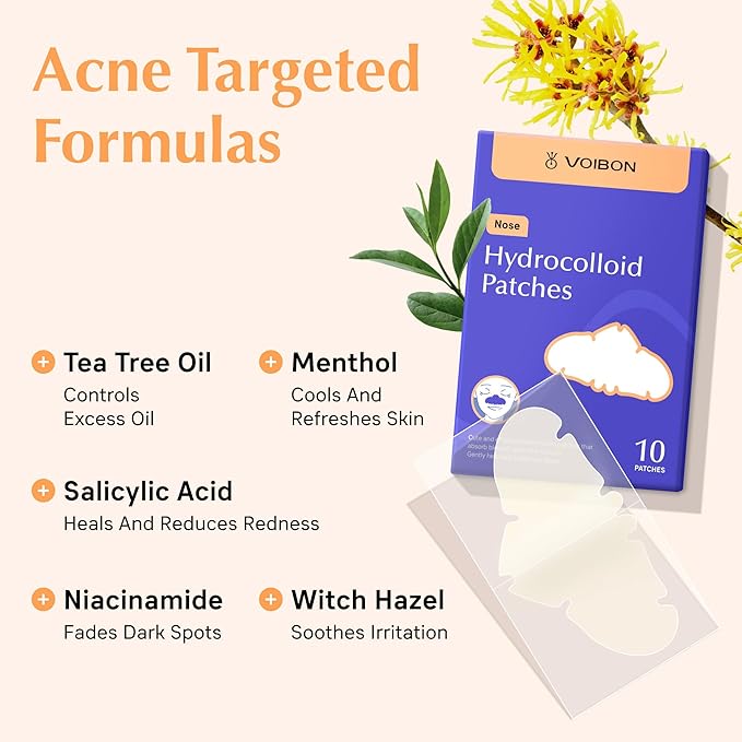 Pimple Patches,Hydrocolloid Acne Patches for Nose,Overnight Pimple Pore Stickers,Zits & Blemish,Clear Skin,Control & Absorb Oil,Cover Acne Blemishes, Nose Patches for Black Heads(10 Count)