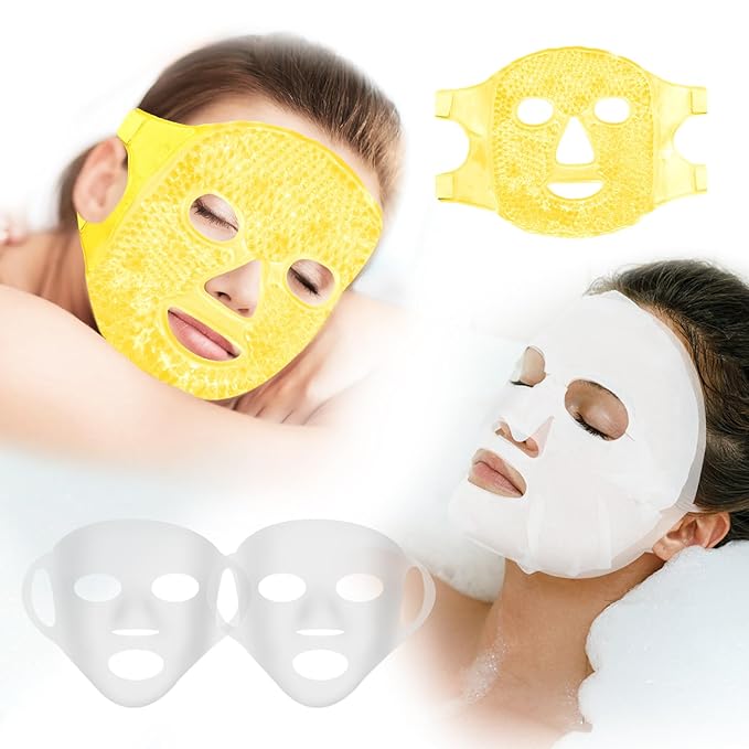 Bundle of CONBELLA Cold Face Eye Masks Ice Face Mask Hot Cold Compress and Ice Face Mask and 2PCS Silicone Face Mask Cover Set