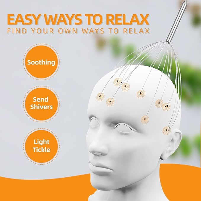 YEZY Head Massager 20 Fingers Head Scratcher Scalp Massager, Back Scratcher, Stocking Stuffers for Scalp Massage Back Massage 2 Pack (Silvery)