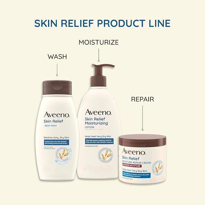 Aveeno Skin Relief Moisturizing Lotion for Very Dry Skin with Soothing Triple Oat & Shea Butter Formula, Dimethicone Skin Protectant Helps Heal Itchy, Dry Skin, Fragrance-Free, 33 fl. oz