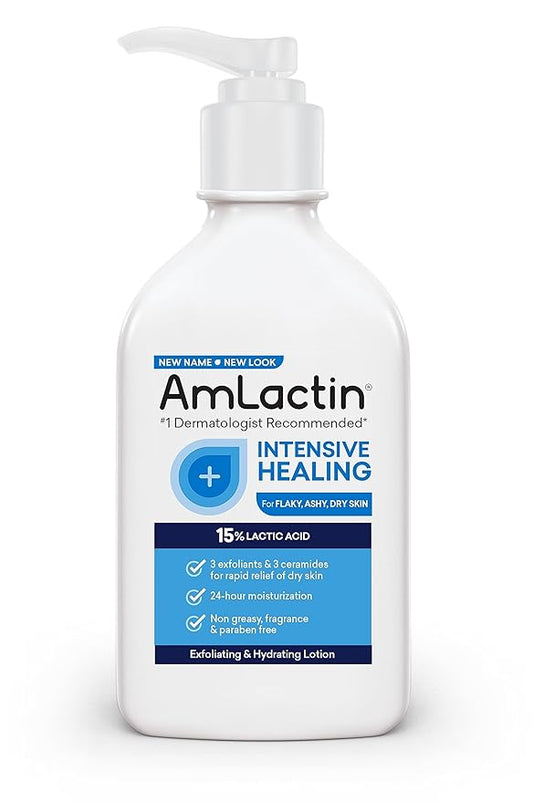AmLactin Intensive Healing Body Lotion for Dry Skin – 7.9 oz Pump Bottle & Ultra Smoothing-4.9 oz Body & Hand Cream with 15% Lactic Acid-Exfoliator and Moisturizer for Rough and Bumpy Dry Skin