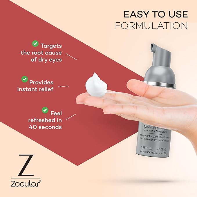 ZocuFoam Eyelid Cleanser - Foaming Eyelid Scrub - Natural pH Balanced Solution - 25mL
